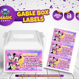 Minnie Bow-tique Gable Box-label - Afdrukbaar - Feestsnoepjes - Sjabloon - Feestgunst - Gepersonaliseerd - Kinderverjaardag - DIGITAAL BESTAND