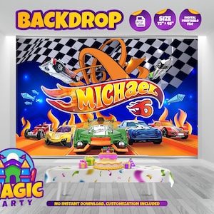 Race Cars BackDrop 72''x 48'' (2 ontwerpopties) - aanpasbaar - verjaardagsachtergrond - banner - zelf afdrukken - DIGITAAL BESTAND