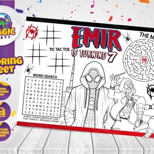 Miles Morales Coloring Sheet (2 design options) - Party Activity - Birthday - Printable - Personalized - Not Instant Download - DIGITAL FILE