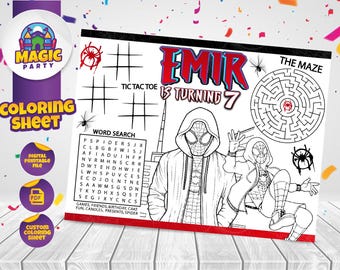 Miles Morales Coloring Sheet (2 design options) - Party Activity - Birthday - Printable - Personalized - Not Instant Download - DIGITAL FILE