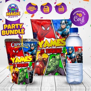 Pacchetto festa supereroi - Dolcetti per feste a fumetti - Sacchetto di patatine - Etichette Capri Sun - Etichette per acqua - Nessun download immediato - FILE DIGITALE