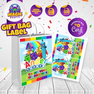 Torebki na upominki na imprezę Numberblocks - rozmiar 5x7 - pamiątka urodzinowa - etykieta do druku - torebki na słodycze - torebki na prezenty - torebki na słodycze - PLIK CYFROWY