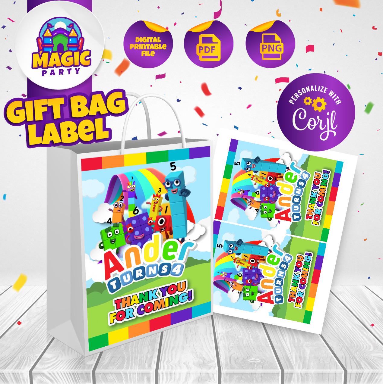 Numberblocks Party Favor Bags - 5x7 size - Birthday Souvenir - Printable Label - Candy Bags - Gift Bags - Goodie Bags - DIGITAL FILE