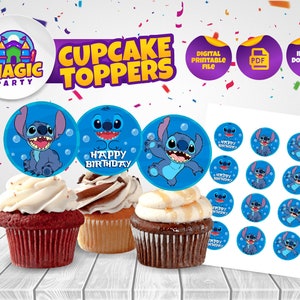 Stitch Cupcake Toppers - 2inch -  *Instant Download* - Birthday Party Cupcake Picks - Toppers - DIGITAL FILE