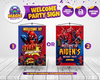 Panneau de bienvenue Spiderman (2 modèles au choix) - 17 x 25 po - panneau d'entrée anniversaire - affiche personnalisée - panneau imprimable - personnalisé - fichier numérique