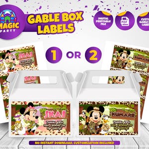 Étiquette de boîte à pignon Safari Minnie ou Mickey imprimable - cadeaux - cadeau - personnalisé - anniversaire d'enfants - fichier numérique