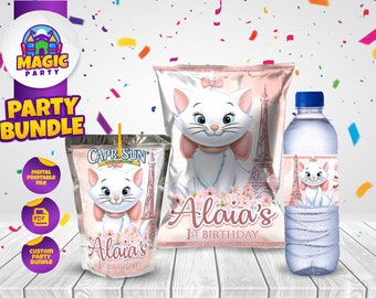 Marie Aristocats Party Bundle - Party Treats - Chip Bag - Capri Sun labels - Water Bottle Labels - Personalized - DIGITAL FILE