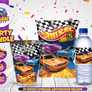 Race Cars Birthday Party Bundle - Race - Party Treats - Chip Bag - Capri Sun labels - Water Bottle Labels - Personalized - DIGITAL FILE