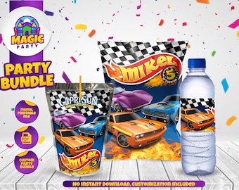 Rennauto Geburtstagsparty Bundle - Rennen - Party Leckereien - Chipsäckchen - Capri Sonne Etiketten - Wasserflaschenetiketten - Personalisiert - DIGITALE DATEI