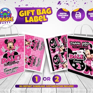 Minnie Party Bag label - (2 design options) - Label Size 5x7in - Birthday Souvenir - Candy Bags - Gift Bags - Goodie Bags - DIGITAL FILE