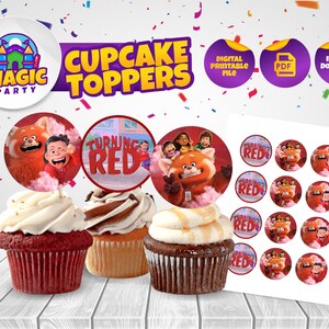 Drehen rote Cupcake Toppers - 2 Zoll - * Sofort Download * - Geburtstagsparty Cupcake Toppers - DIGITALE DATEI
