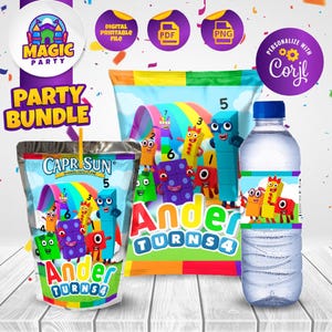 Numberblocks Party Bundle - Birthday - Party Treats - Chip Bag - CapriSun - Water Bottle Labels - Personalized - DIGITAL FILE