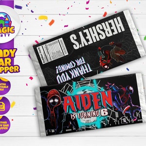 Miles Morales Birthday Candy Bar Wrapper - 5.2 x 5.8" printable labels - Bar wrapper - Kids Birthday - Template Printable - DIGITAL FILE