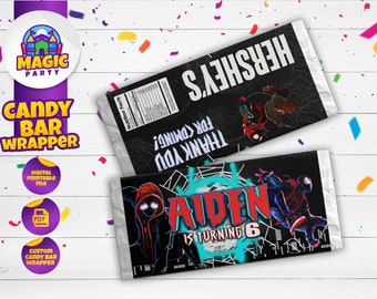 Miles Morales Birthday Candy Bar Wrapper - 5.2 x 5.8" printable labels - Bar wrapper - Kids Birthday - Template Printable - DIGITAL FILE