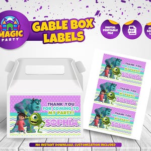 Monster Inc Gable Box Etikett - Printable - Party Leckereien - Bearbeitbare Vorlage - Partygeschenk - Personalisiert - Kindergeburtstag - DIGITALE DATEI