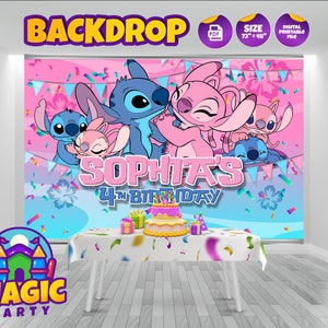 Sfondo Stitch & Angel 72''x48'' - Personalizzabile - Sfondo per compleanno - Striscione - Stampa da te - FILE DIGITALE