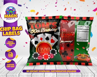Casino Party Treats - Chip Bag label - Personalized - DIGITAL FILE