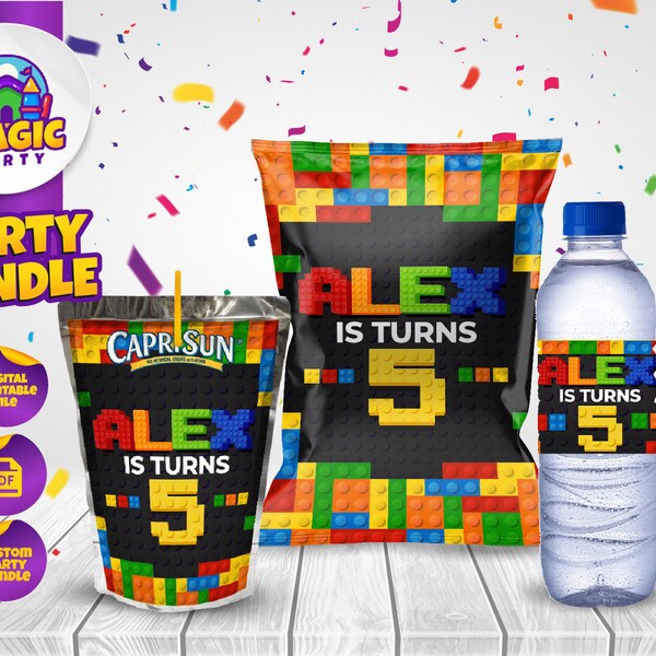 Color blocks Birthday Party Bundle - Tetris Party Treats - Chip Bag - CapriSun labels - Water Bottle Labels - Personalized - DIGITAL FILE