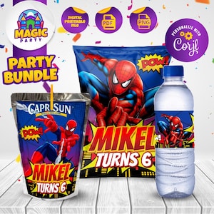Spiderman Party Bundle - Party Treats - Chip Bag - CapriSun - Water Bottle Labels - Personalized - DIGITAL FILE