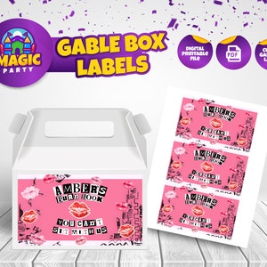 Burn Book Gable Box-label - afdrukbaar label - feesttraktaties - bewerkbare sjabloon - feestgunst - gepersonaliseerd - kinderverjaardag - digitaal bestand