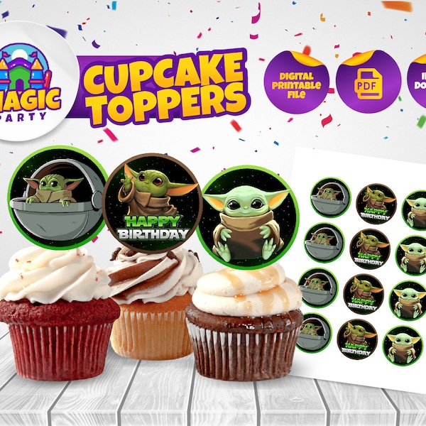 Baby Yoda Cupcake Toppers - 2inch -  *Instant Download* - Birthday Party Cupcake Picks - Toppers - DIGITAL FILE