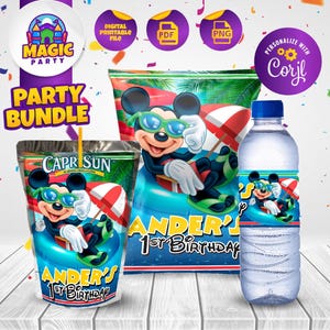 Mickey Pool Geburtstagsparty Bündel - Mickey Party Leckereien - Chipsbeutel - Capri Sonne Etiketten - Wasserflaschenetiketten - Personalisiert - DIGITALE DATEI