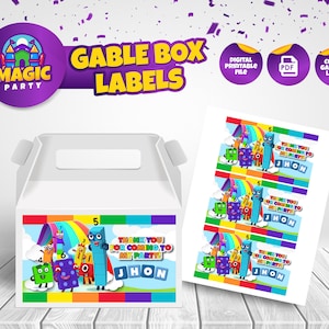 Numberblocks Gable Box label - Printable - Party Treats - Editable Template - Party Favor - Personalized - Kids Birthday - DIGITAL FILE