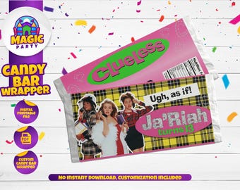 Clueless Candy Bar Wrapper - 5.2x5.8" printable labels - Chocolate Bar wrapper -  Birthday - Template Printable - DIGITAL FILE