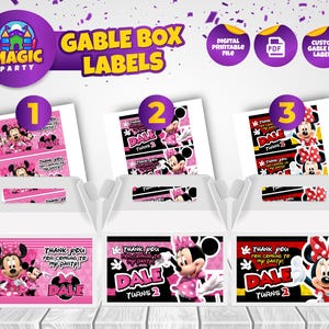 Étiquette Minnie Gable Box (3 options de conception) - Imprimable - Cadeaux de fête - Modèle - Cadeau - Personnalisé - Anniversaire d'enfants - FICHIER NUMÉRIQUE