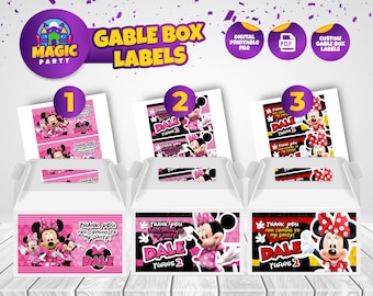 Etichetta per scatola Minnie Gable (3 opzioni di design) - Stampabile - Dolcetti per feste - Modello - Bomboniera - Personalizzabile - Compleanno per bambini - FILE DIGITALE