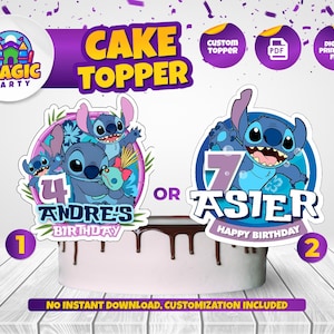 Topper per torta Stitch - (2 opzioni di design) Compleanno - Decorazione - 8,5x11 Stampabile - Personalizzato - Non scaricabile immediatamente - FILE DIGITALE