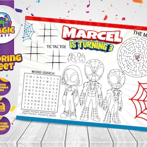 Spidey Coloring Sheet (2 design options) - Party Activity - Birthday - Printable - Personalized - Not Instant Download - DIGITAL FILE