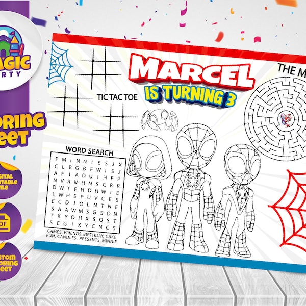 Spidey Coloring Sheet - Party Activity - Birthday - Printable - Personalized - Not Instant Download - DIGITAL FILE