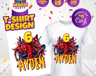 Spiderman T-shirt design - Kids Birthday - Printable Template - T-shirt party, kids - Editable T-shirt - Personalized - DIGITAL FILE