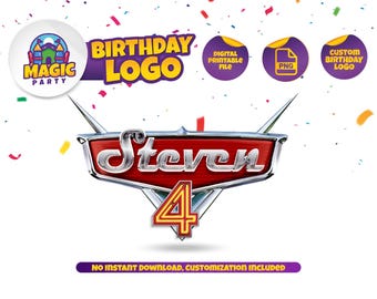 Logotipo de coches - Logotipo personalizado - Letrero para fiestas - Decoración - Inspirado en dibujos animados - Personalizado - Descarga digital