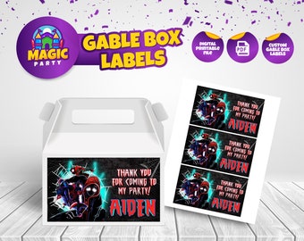 Miles Morales Gable Box label - Printable - Party Treats - Editable Template - Party Favor - Personalized - Kids Birthday - DIGITAL FILE