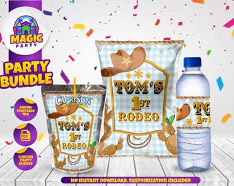Cowboy Birthday Party Bundle - Chip Bag - Juice - Water Bottle labels - Personalized - DIGITAL FILE