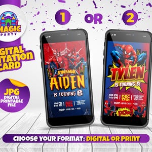 Cartão de convite do Homem-Aranha (2 opções de design) - Convite de aniversário - 5x7 - Imprimível - Personalizado - Não disponível para download instantâneo - ARQUIVO DIGITAL