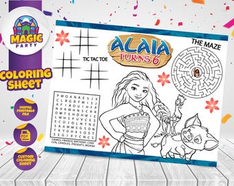Moana Coloring Sheet (2 design options) - Simea - Party Activity - Birthday - Printable - Personalized - Not Instant Download - DIGITAL FILE