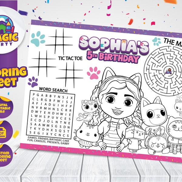 Gabby Dollhouse Birthday Coloring Pages - Etsy