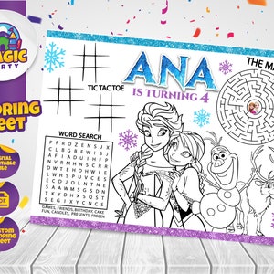 Frozen Coloring Sheet - Party Activity - Birthday - Printable - Personalized - Not Instant Download - DIGITAL FILE