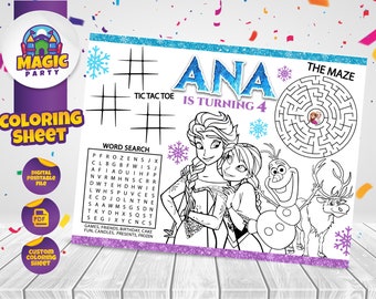 Frozen Coloring Sheet - Party Activity - Birthday - Printable - Personalized - Not Instant Download - DIGITAL FILE