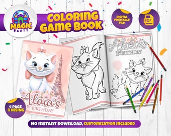 Marie Coloring Book -  Aristocats Party Activity - Birthday - Printable - Personalized - Not Instant Download - DIGITAL FILE