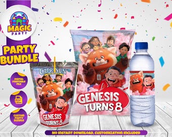 Turning Red Birthday Party Bundle - Party Treats - Chip Bag - Capri Sun labels - Water Bottle Labels - Personalized - DIGITAL FILE