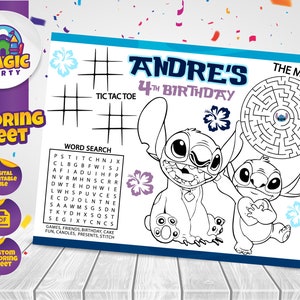 Stitch Coloring Sheet - Party Activity - Birthday - Printable - Personalized - Not Instant Download - DIGITAL FILE