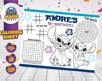 Stitch Coloring Sheet - Party Activity - Birthday - Printable - Personalized - Not Instant Download - DIGITAL FILE