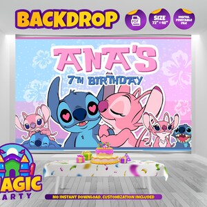 Fondo de Stitch y Ángel 72'' x 48'' (2 opciones de diseño) - Personalizable - Fondo de Cumpleaños - Banner - Imprime tú mismo - ARCHIVO DIGITAL imagen 2