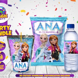 Frozen Birthday Party Bundle (3 design options) - Frozen Treats - Chip Bag - Capri Sun - Water Bottle Labels - Personalized - DIGITAL FILE