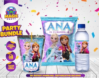 Frozen Birthday Party Bundle (3 design options) - Frozen Treats - Chip Bag - Capri Sun - Water Bottle Labels - Personalized - DIGITAL FILE