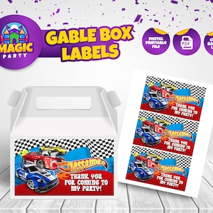 Race Cars Label for Gable Boxes - Printable - Party Treats - Editable Template - Party Favor - Personalized - Kids Birthday - DIGITAL FILE